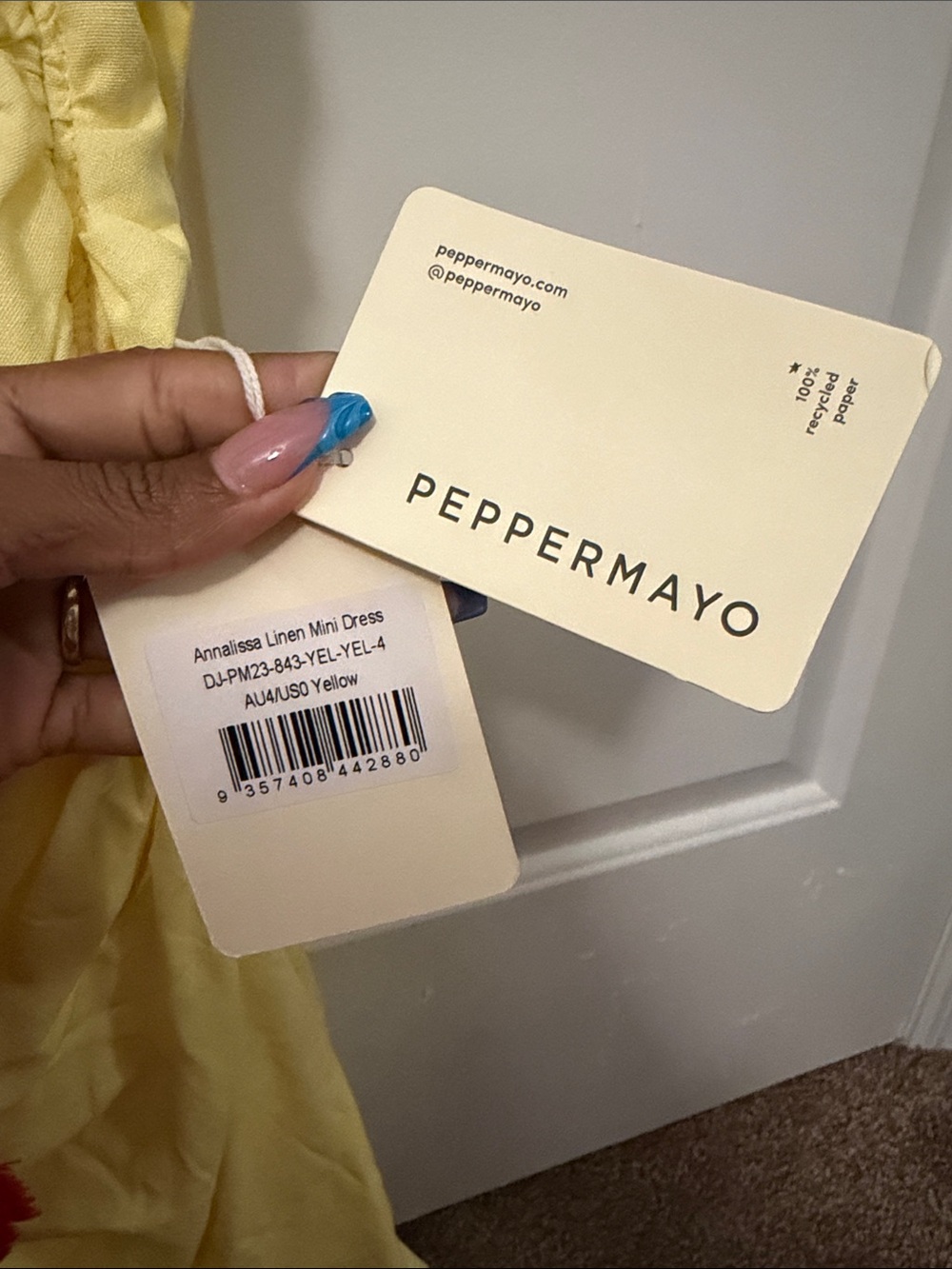 Peppermayo Pale Yellow One-Shoulder Ruched Mini Dress - Picture 2 of 4